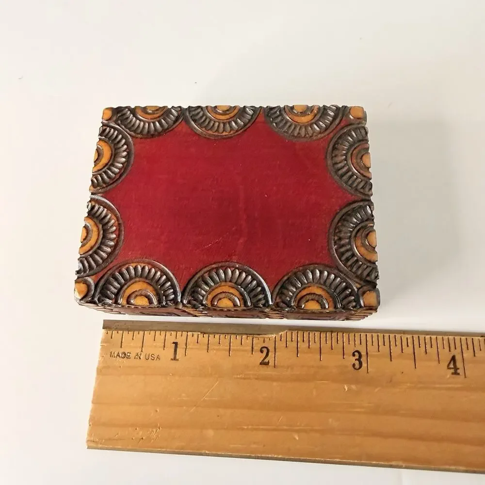 Vintage Hand Carved Trinket Box Wooden Jewelry Storage Art Poland 3